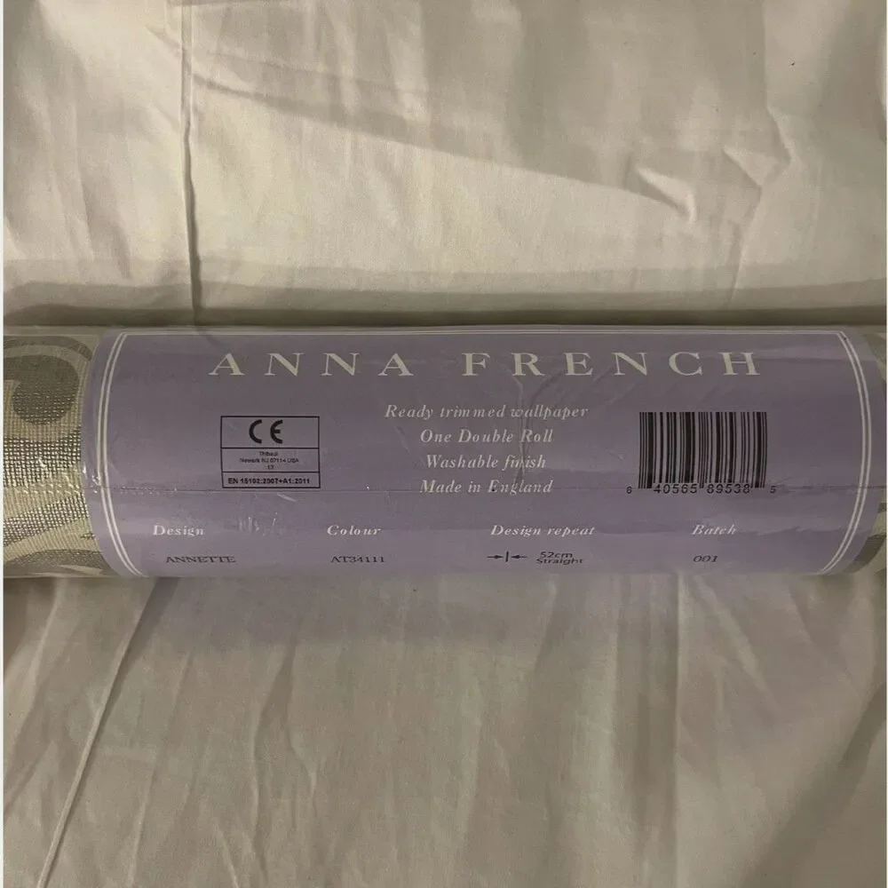 Anna French Annette Metallic Silver On Linen Wallpaper 3 Rolls NWT Imported Chic